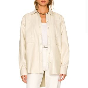 NWT AGOLDE Utility Vegan Leather Shirt Collared in Powder White Size S